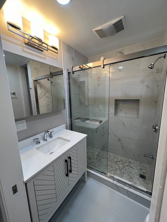 Bathroom, Glass Shower, Interior, Marble Walls, Recessed Lighting