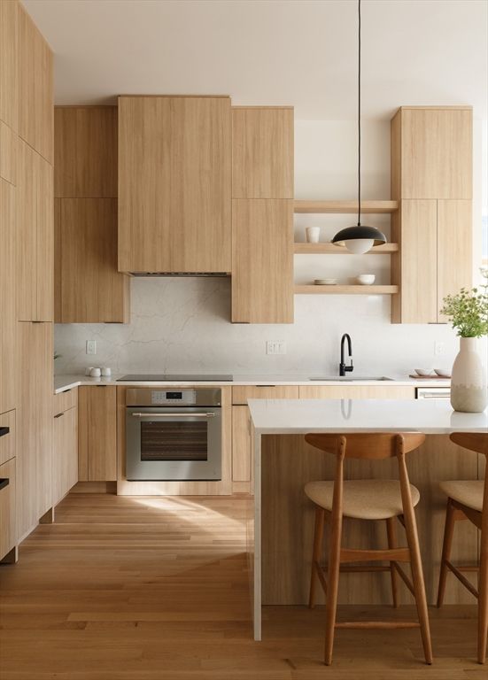 Interior, Kitchen, Pendant Lights, Stainless Steel Appliances, Wood Texture Flooring