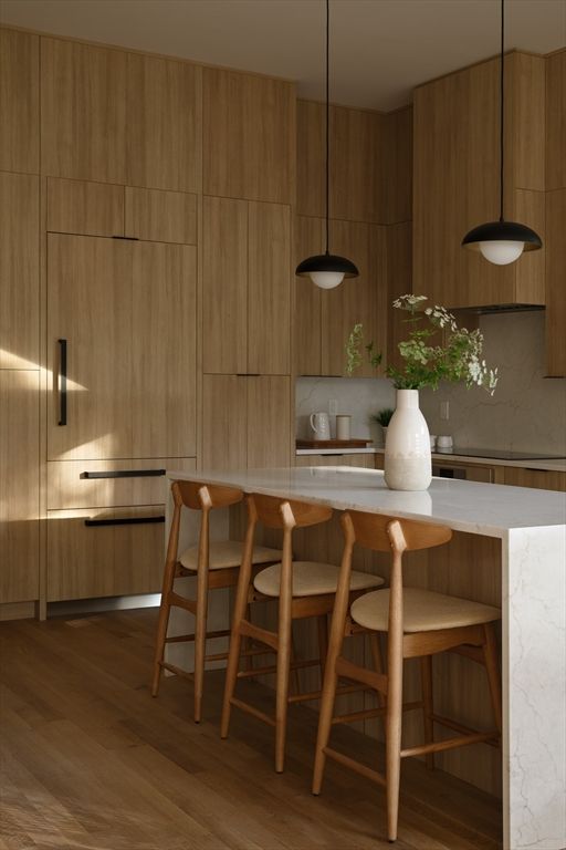 Interior, Kitchen, Pendant Lights, Stainless Steel Appliances, Wood Texture Flooring