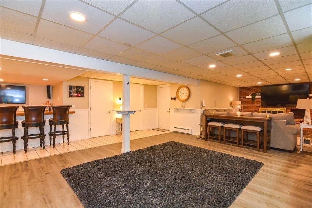 Interior, Recessed Lighting, Stone Walls, Wood Texture Flooring