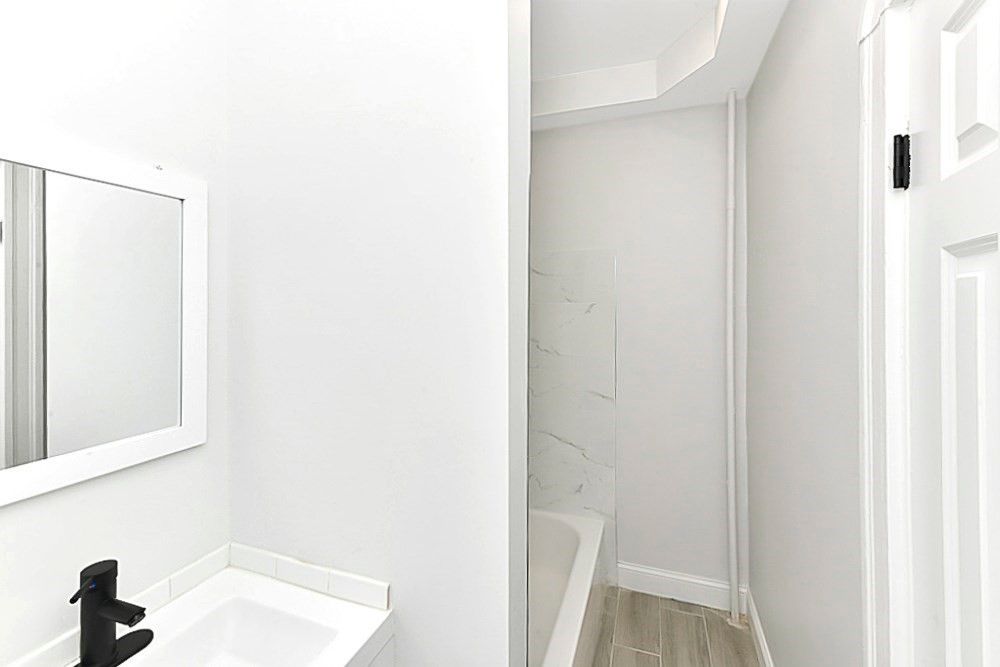Bathroom, Interior, Marble Walls, Wood Texture Flooring