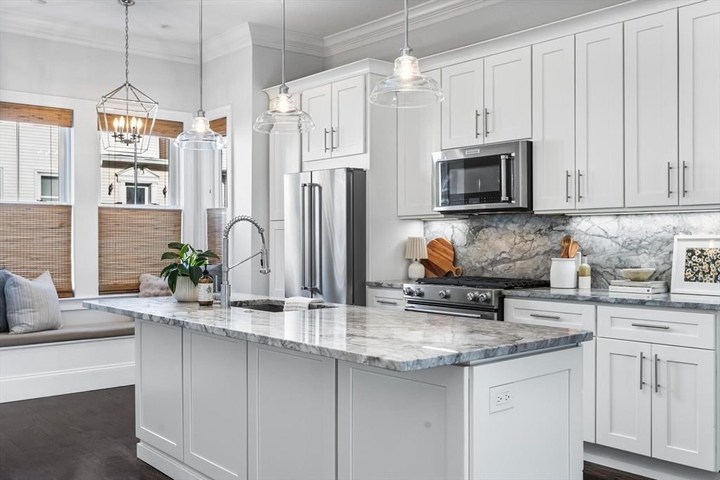 Interior, Kitchen, Pendant Lights, Stainless Steel Appliances, Wood Texture Flooring