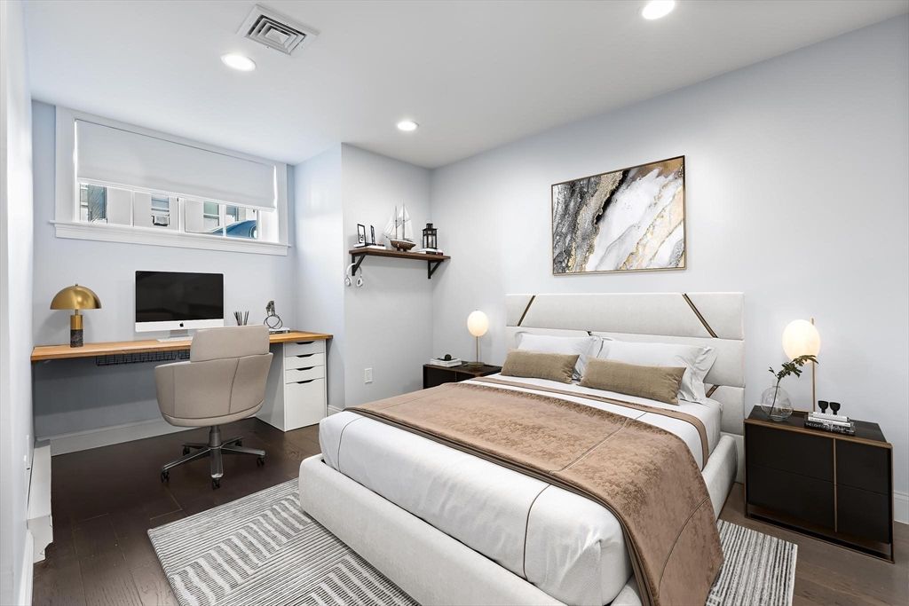 Bedroom, Home Office, Interior, Recessed Lighting, Wood Texture Flooring