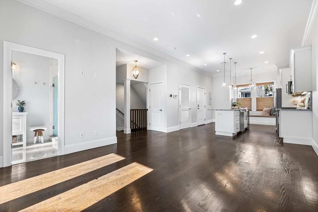 Interior, Kitchen, Pendant Lights, Recessed Lighting, Wood Texture Flooring