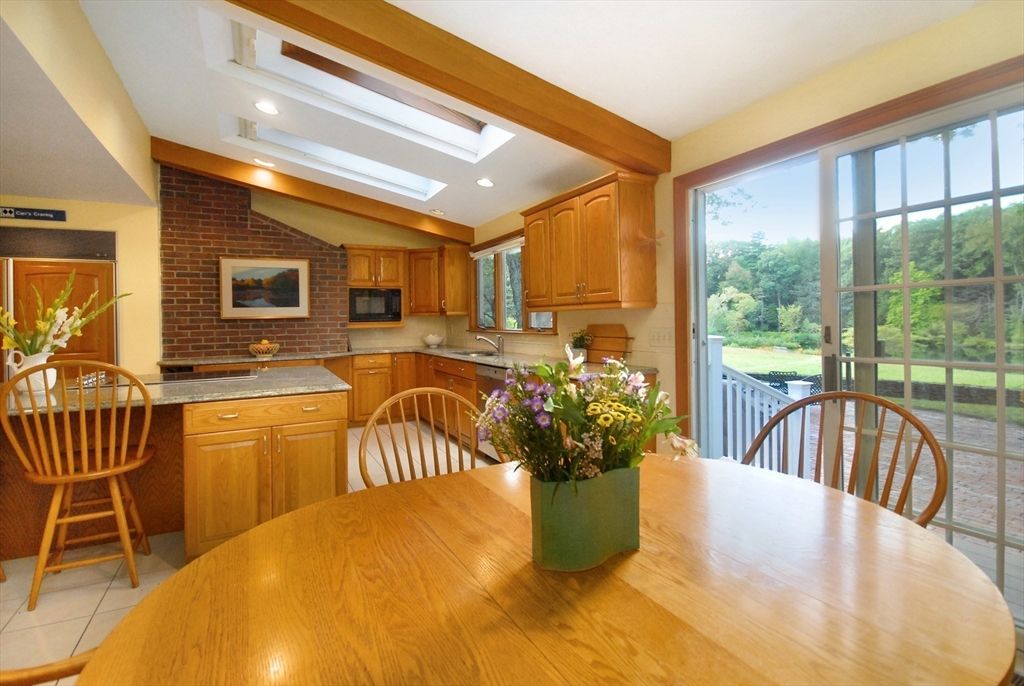 Dining room, Interior, Kitchen, Recessed Lighting, Stone Walls, Wooden Beams