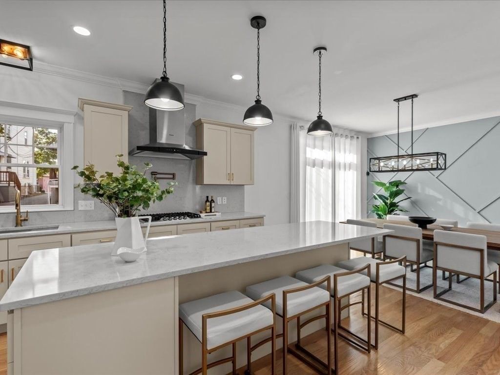 Interior, Kitchen, Pendant Lights, Recessed Lighting, Wood Texture Flooring