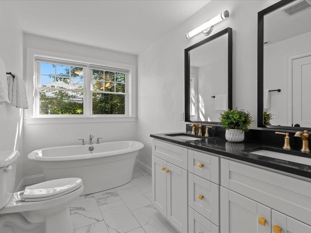 Bathroom, Dual Sink Vanities, Free Standing Baths, Interior, Marble
