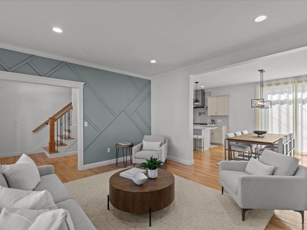 Dining room, Interior, Kitchen, Living room, Pendant Lights, Recessed Lighting, Wood Texture Flooring
