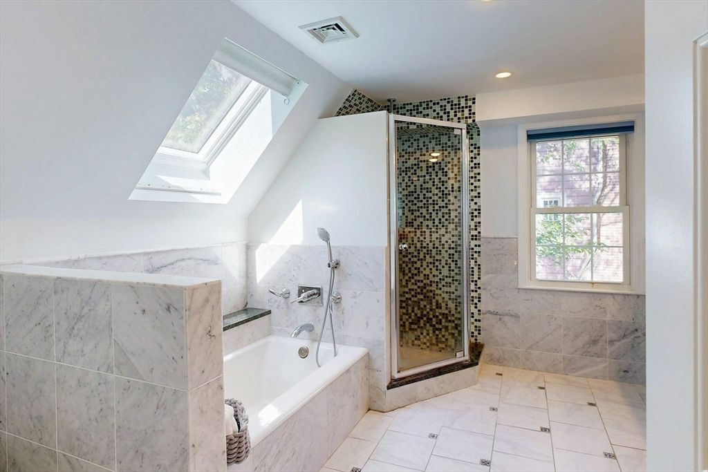 Bathroom, Glass Shower, Interior, Marble Walls, Recessed Lighting