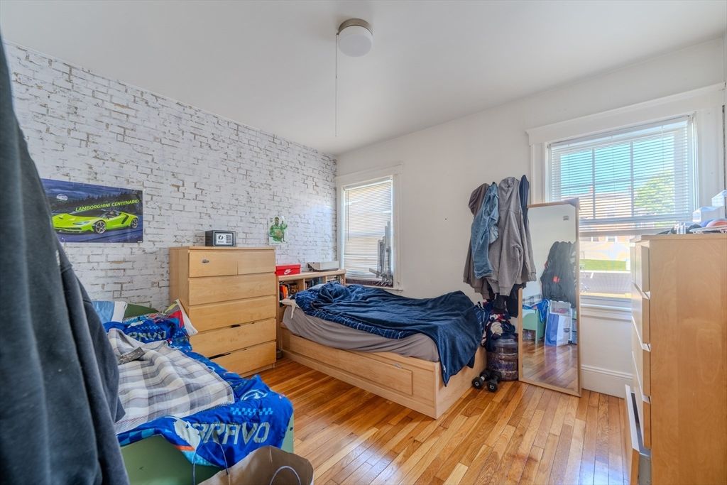 Bedroom, Interior, Stone Walls, Wood Texture Flooring