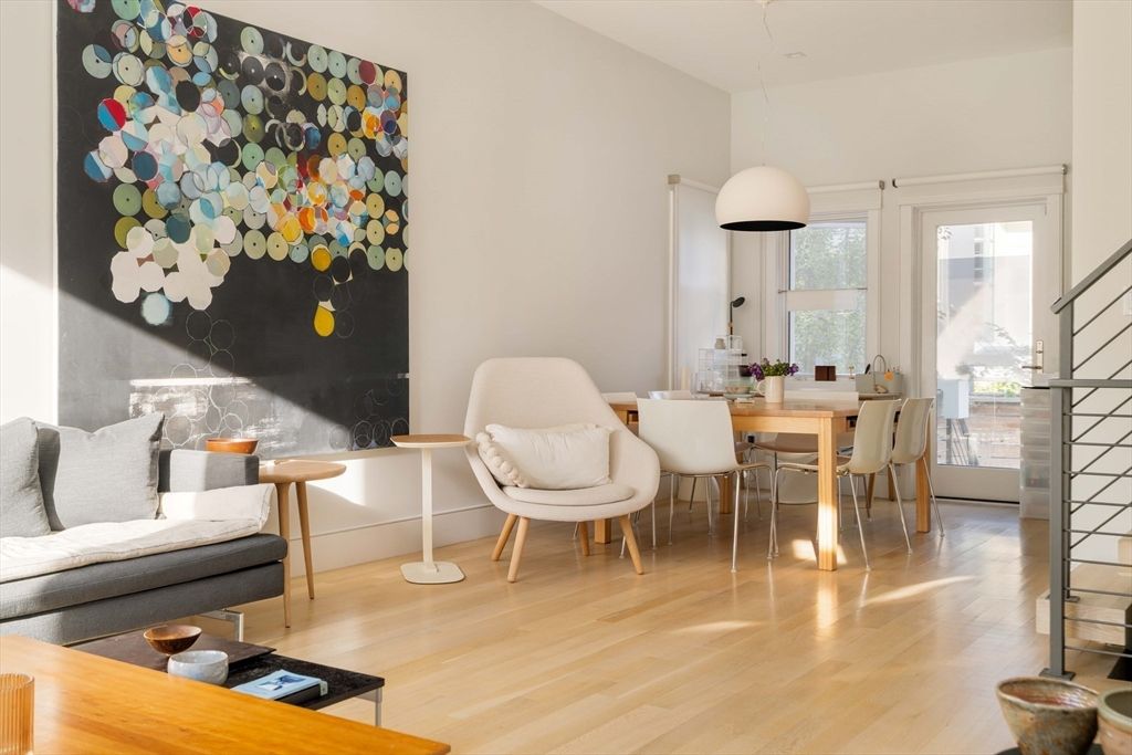 Dining room, Interior, Pendant Lights, Wood Texture Flooring