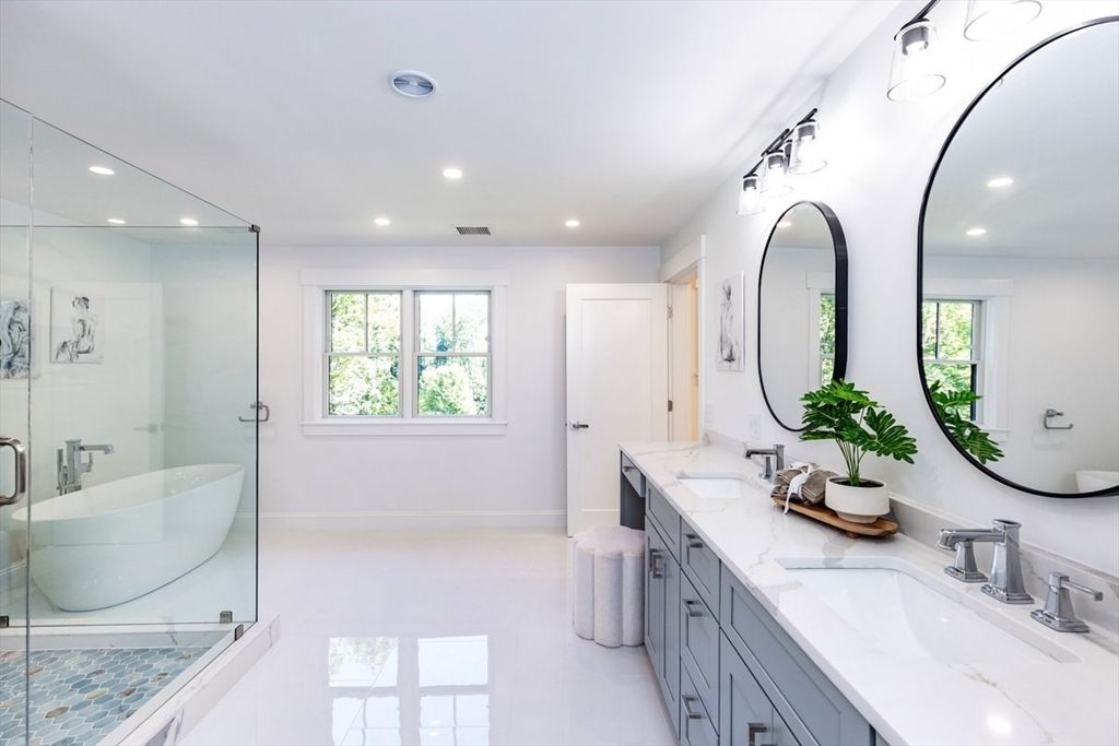 Bathroom, Dual Sink Vanities, Glass Shower, Interior, Recessed Lighting