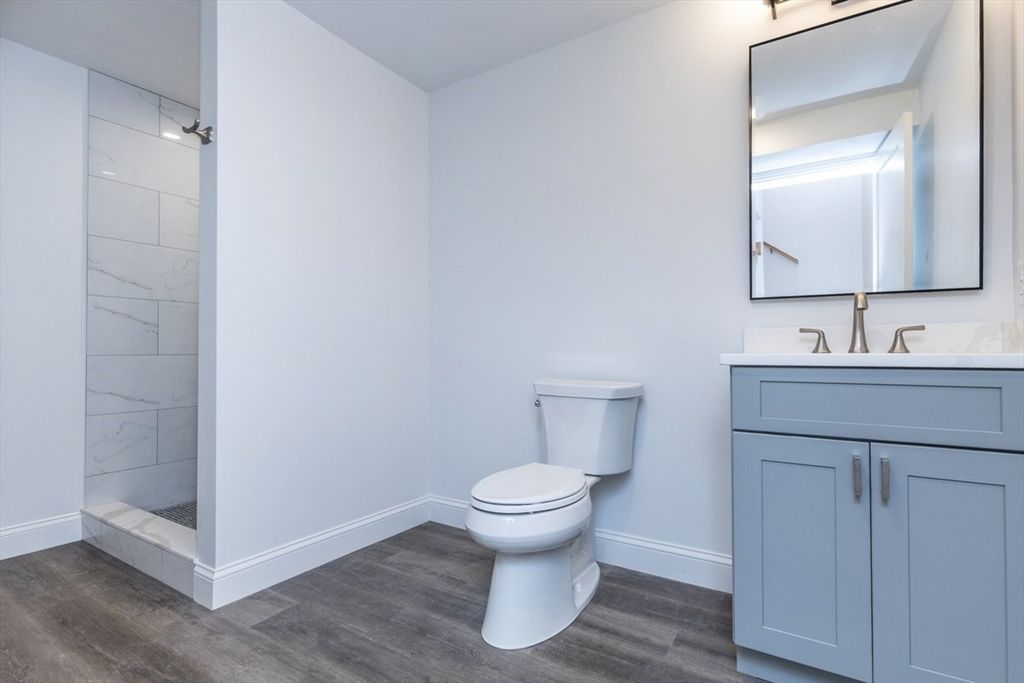 Bathroom, Interior, Marble Walls, Wood Texture Flooring