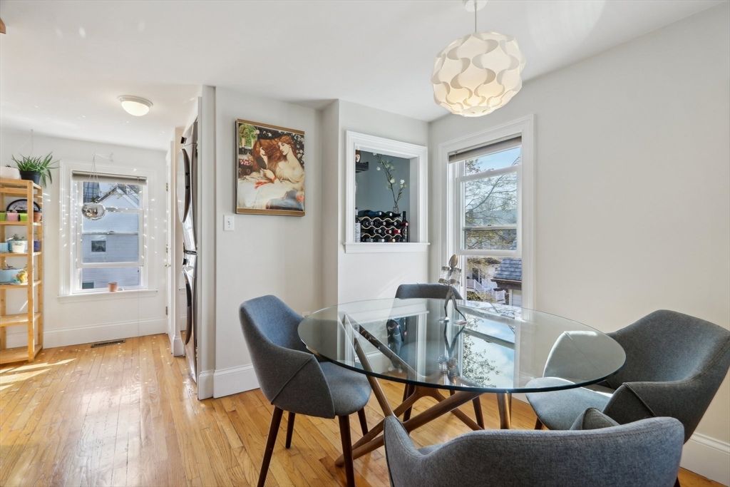 Dining room, Interior, Pendant Lights, Wood Texture Flooring
