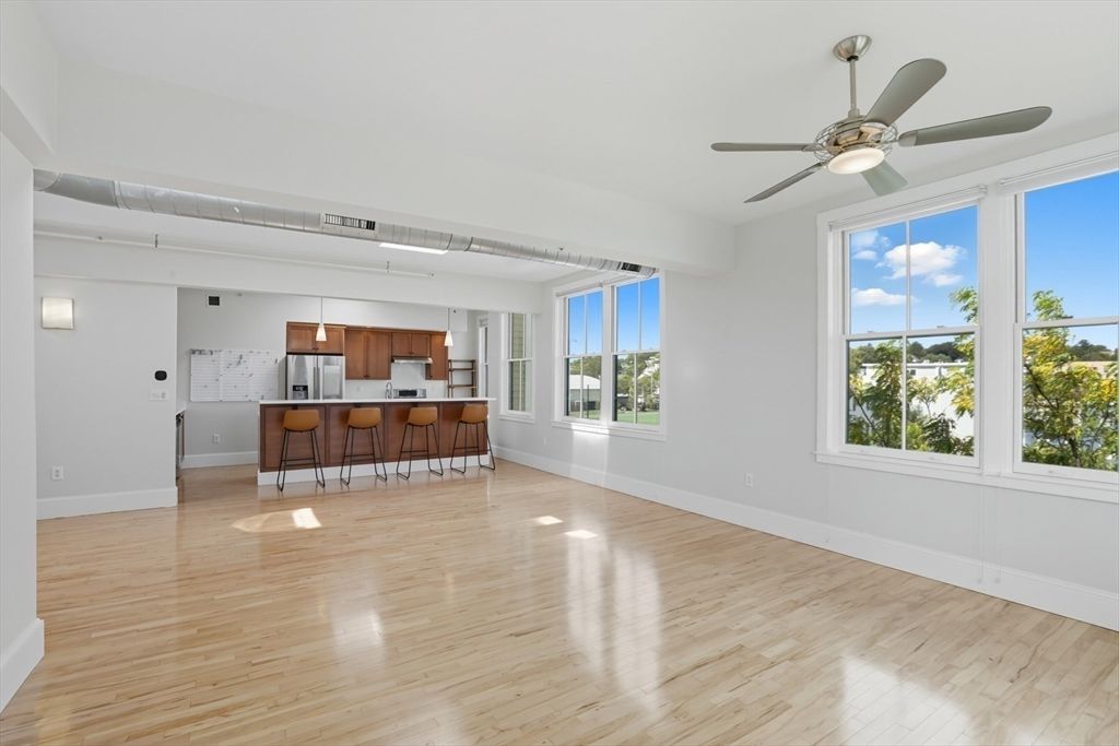 Empty room, Interior, Kitchen, Pendant Lights, Wood Texture Flooring