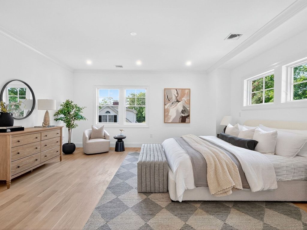 Bedroom, Interior, Recessed Lighting, Wood Texture Flooring