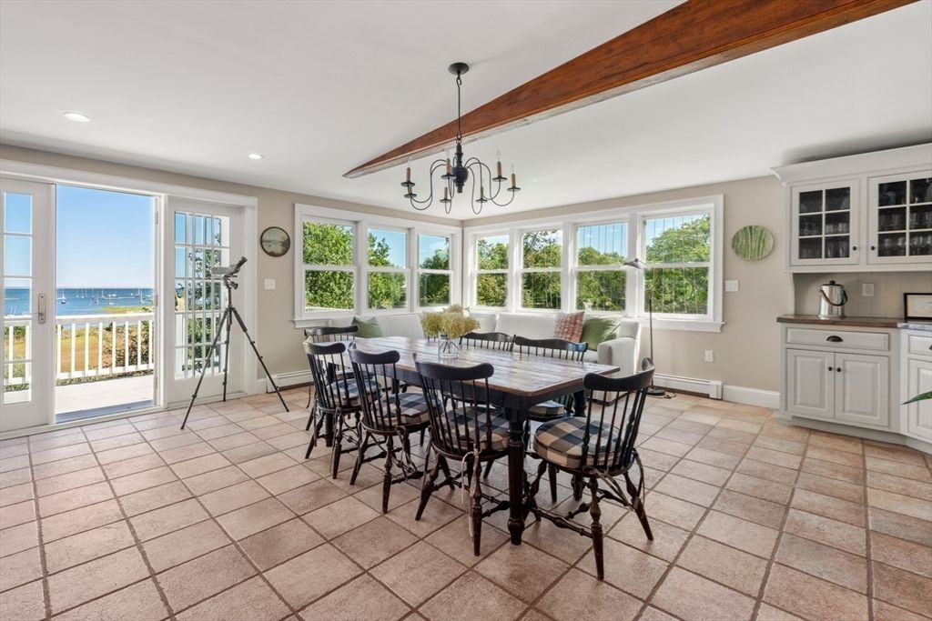 Chandelier, Dining room, Interior, Recessed Lighting, Water, Wooden Beams