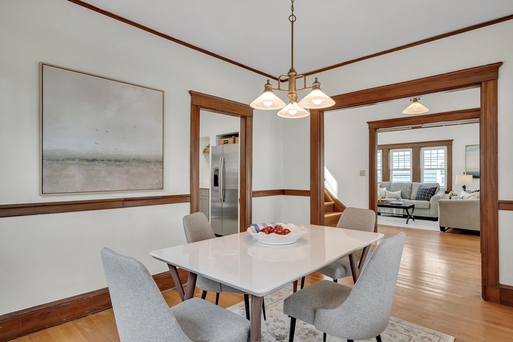 Dining room, Interior, Living room, Pendant Lights, Wood Texture Flooring