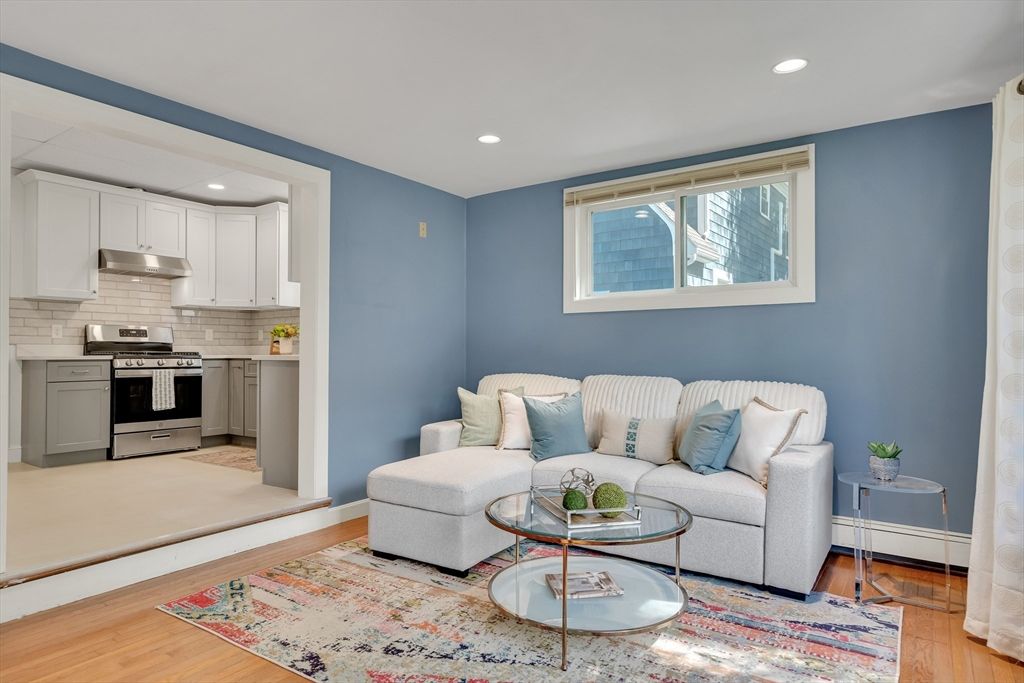 Interior, Kitchen, Living room, Recessed Lighting, Stainless Steel Appliances, Wood Texture Flooring