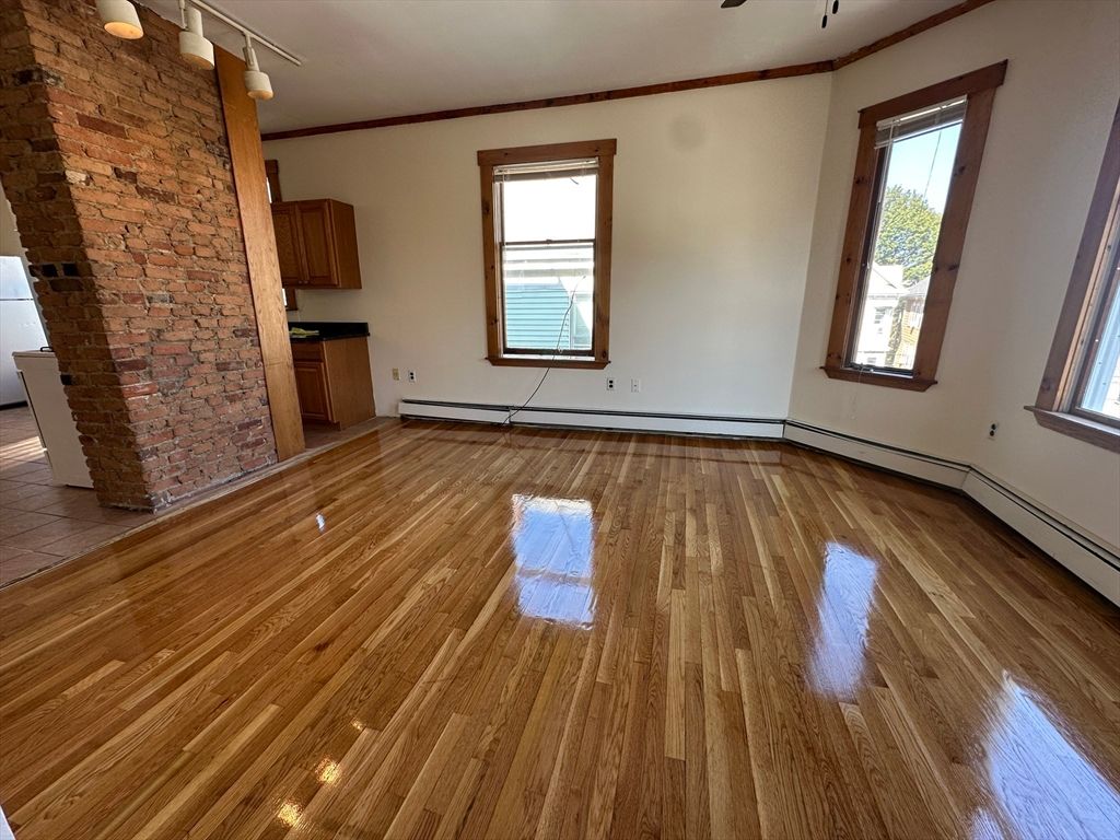 Empty room, Fireplace, Interior, Stone Walls, Wood Texture Flooring
