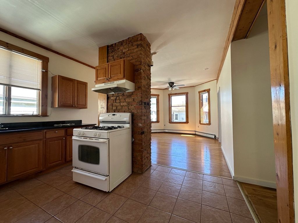 Interior, Kitchen, Stone Walls, Wood Texture Flooring