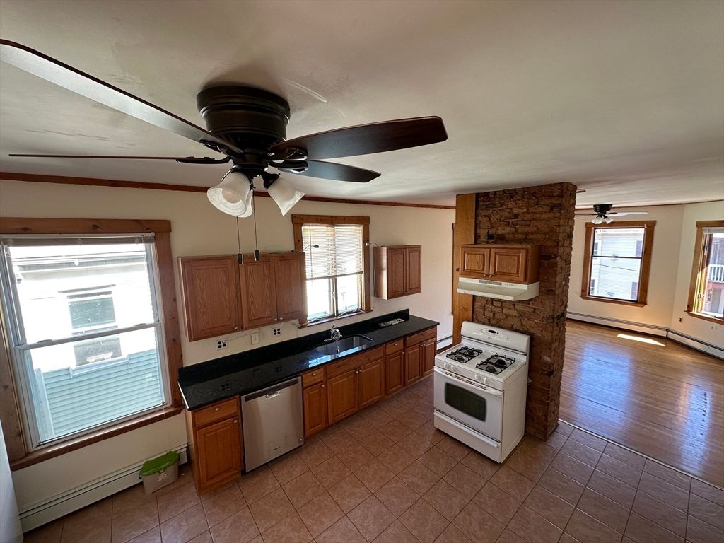 Interior, Kitchen, Stone Walls, Wood Texture Flooring