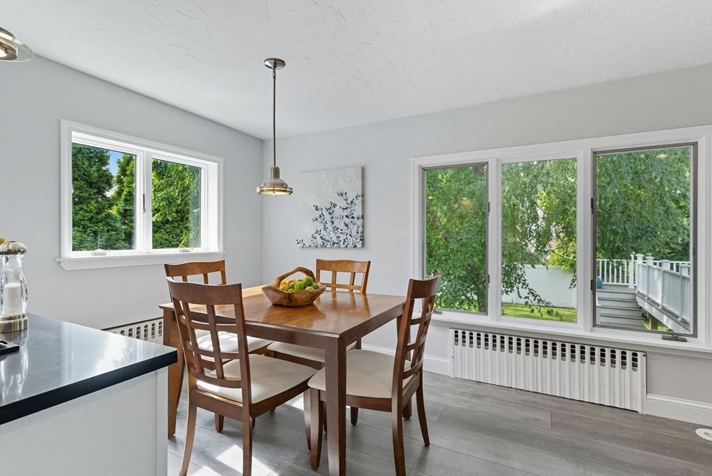 Dining room, Interior, Pendant Lights, Wood Texture Flooring