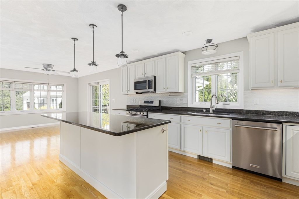 Interior, Kitchen, Pendant Lights, Stainless Steel Appliances, Wood Texture Flooring