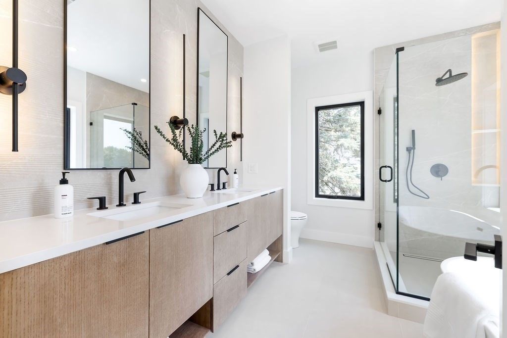 Bathroom, Dual Sink Vanities, Glass Shower, Interior, Recessed Lighting