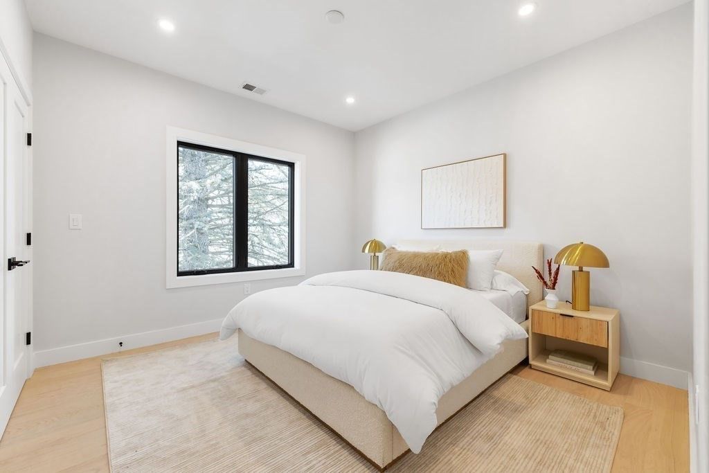 Bedroom, Interior, Recessed Lighting, Wood Texture Flooring