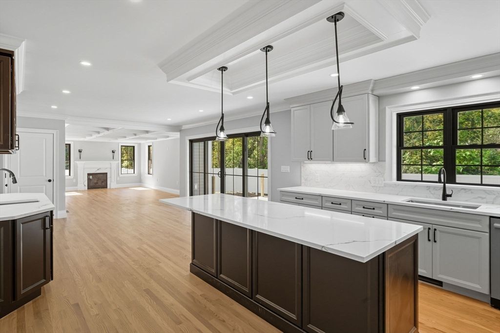 Interior, Kitchen, Pendant Lights, Recessed Lighting, Wood Texture Flooring