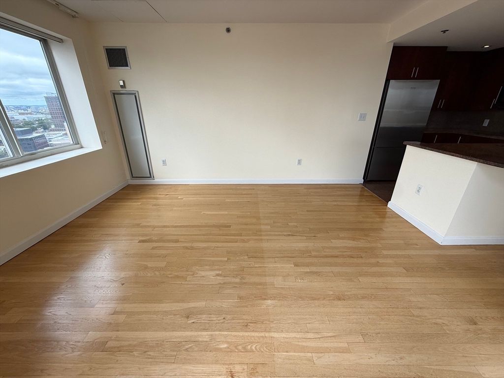 Empty room, Interior, Kitchen, Recessed Lighting, Wood Texture Flooring