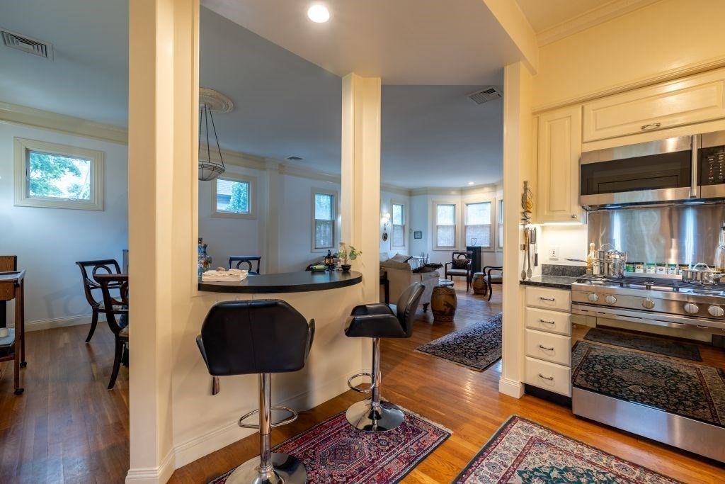 Interior, Kitchen, Living room, Recessed Lighting, Stainless Steel Appliances, Wood Texture Flooring