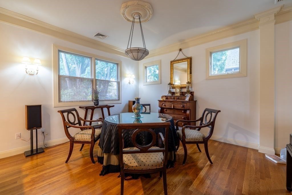 Dining room, Interior, Pendant Lights, Wood Texture Flooring