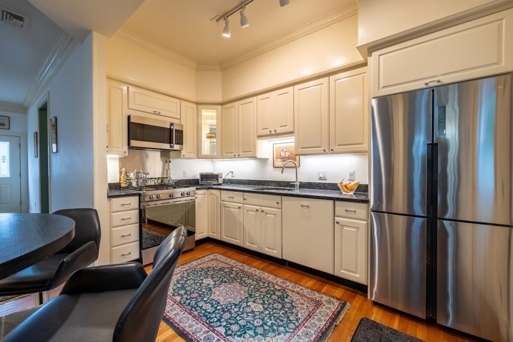 Interior, Kitchen, Stainless Steel Appliances, Wood Texture Flooring