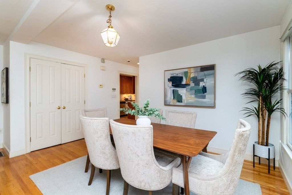 Dining room, Interior, Pendant Lights, Wood Texture Flooring
