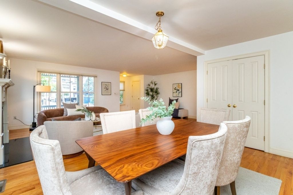 Dining room, Interior, Living room, Pendant Lights, Wood Texture Flooring