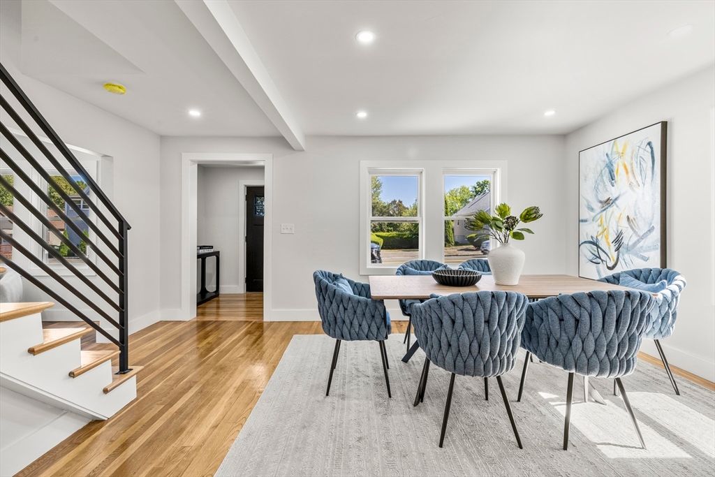 Dining room, Interior, Recessed Lighting, Wood Texture Flooring