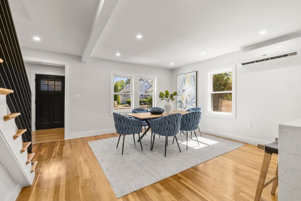 Dining room, Interior, Recessed Lighting, Wood Texture Flooring