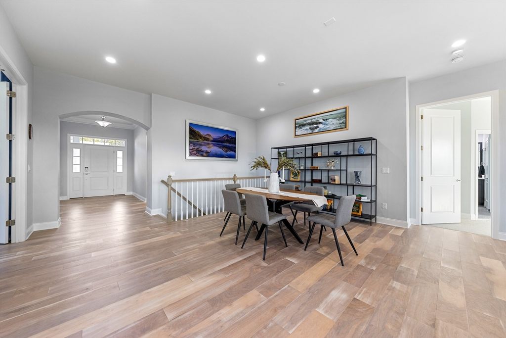 Dining room, Interior, Recessed Lighting, Wood Texture Flooring
