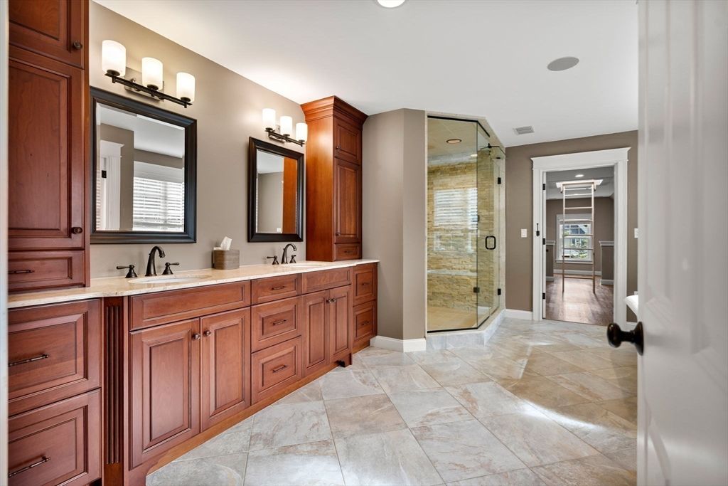 Bathroom, Dual Sink Vanities, Glass Shower, Interior, Recessed Lighting