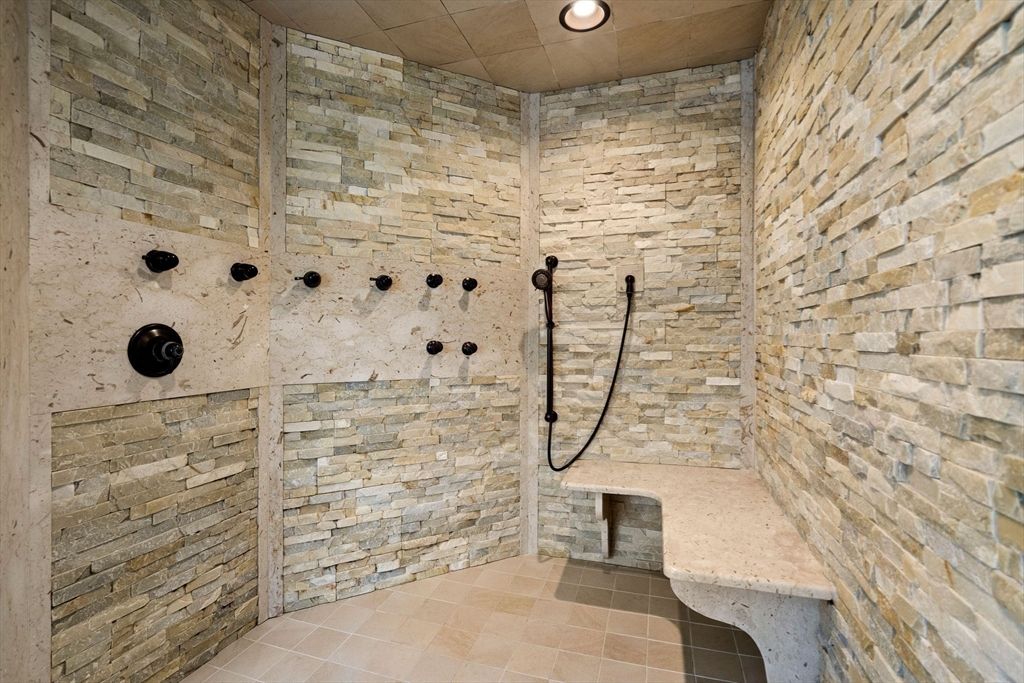 Bathroom, Interior, Recessed Lighting, Stone Walls