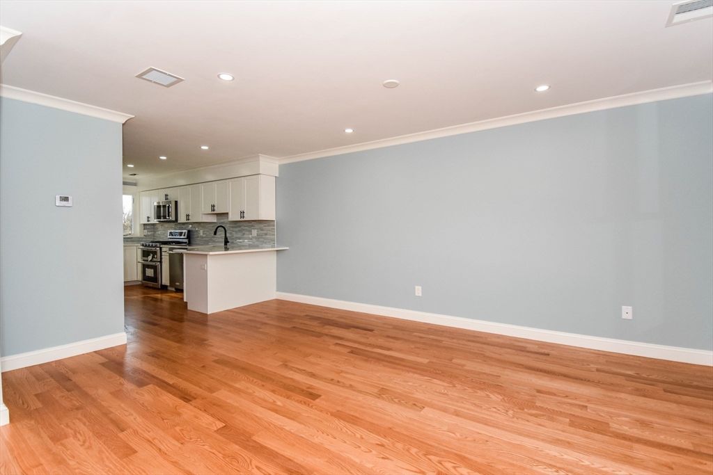 Empty room, Interior, Kitchen, Recessed Lighting, Wood Texture Flooring