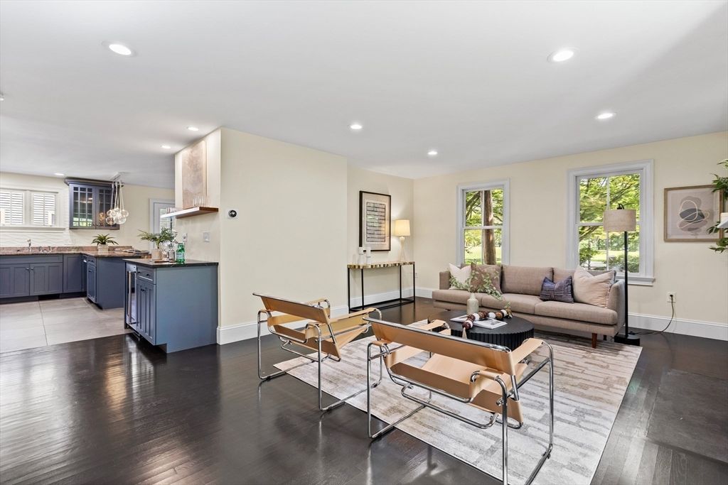 Dining room, Interior, Kitchen, Living room, Recessed Lighting, Wood Texture Flooring