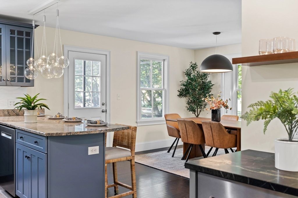 Dining room, Interior, Kitchen, Pendant Lights, Wood Texture Flooring