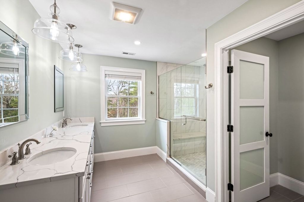 Bathroom, Dual Sink Vanities, Glass Shower, Interior, Recessed Lighting