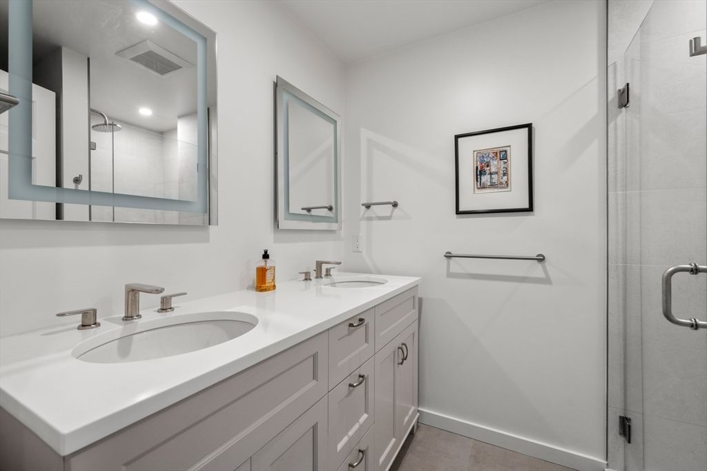 Bathroom, Dual Sink Vanities, Glass Shower, Interior, Recessed Lighting
