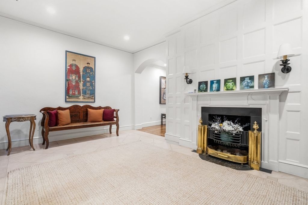 Fireplace, Interior, Recessed Lighting, Wood Texture Flooring