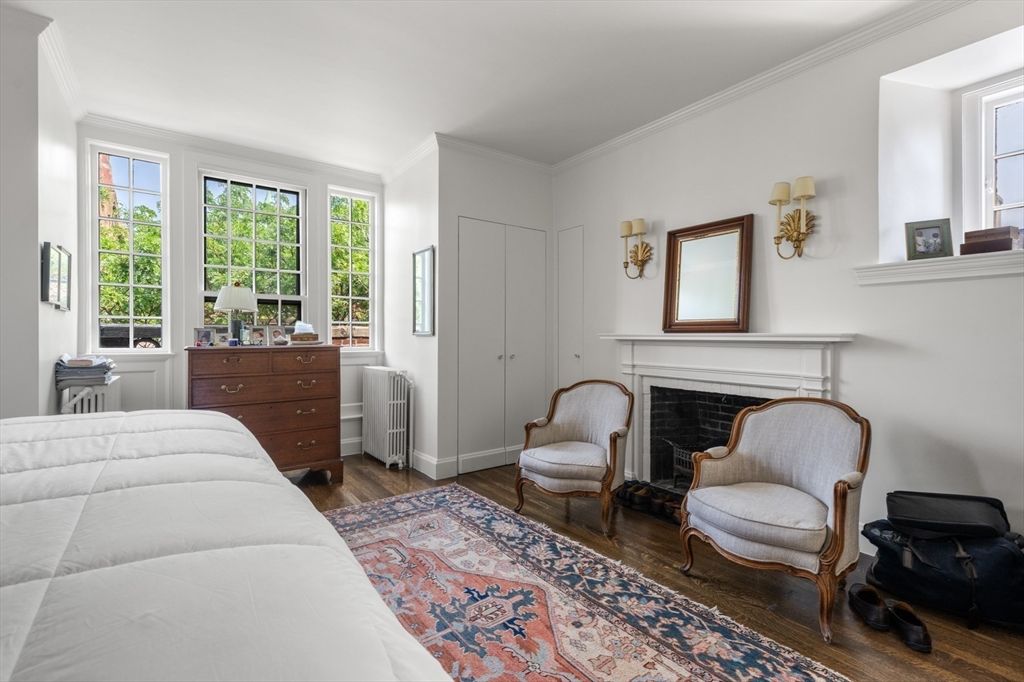 Bedroom, Fireplace, Interior, Wood Texture Flooring