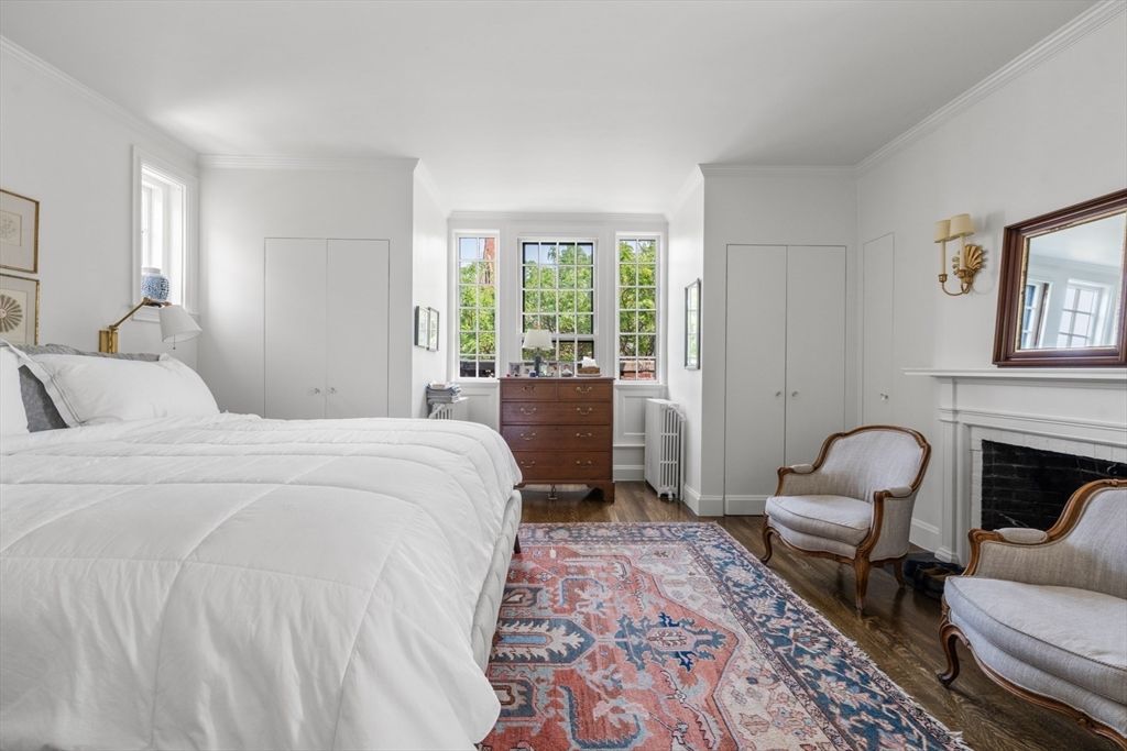 Bedroom, Fireplace, Interior, Wood Texture Flooring